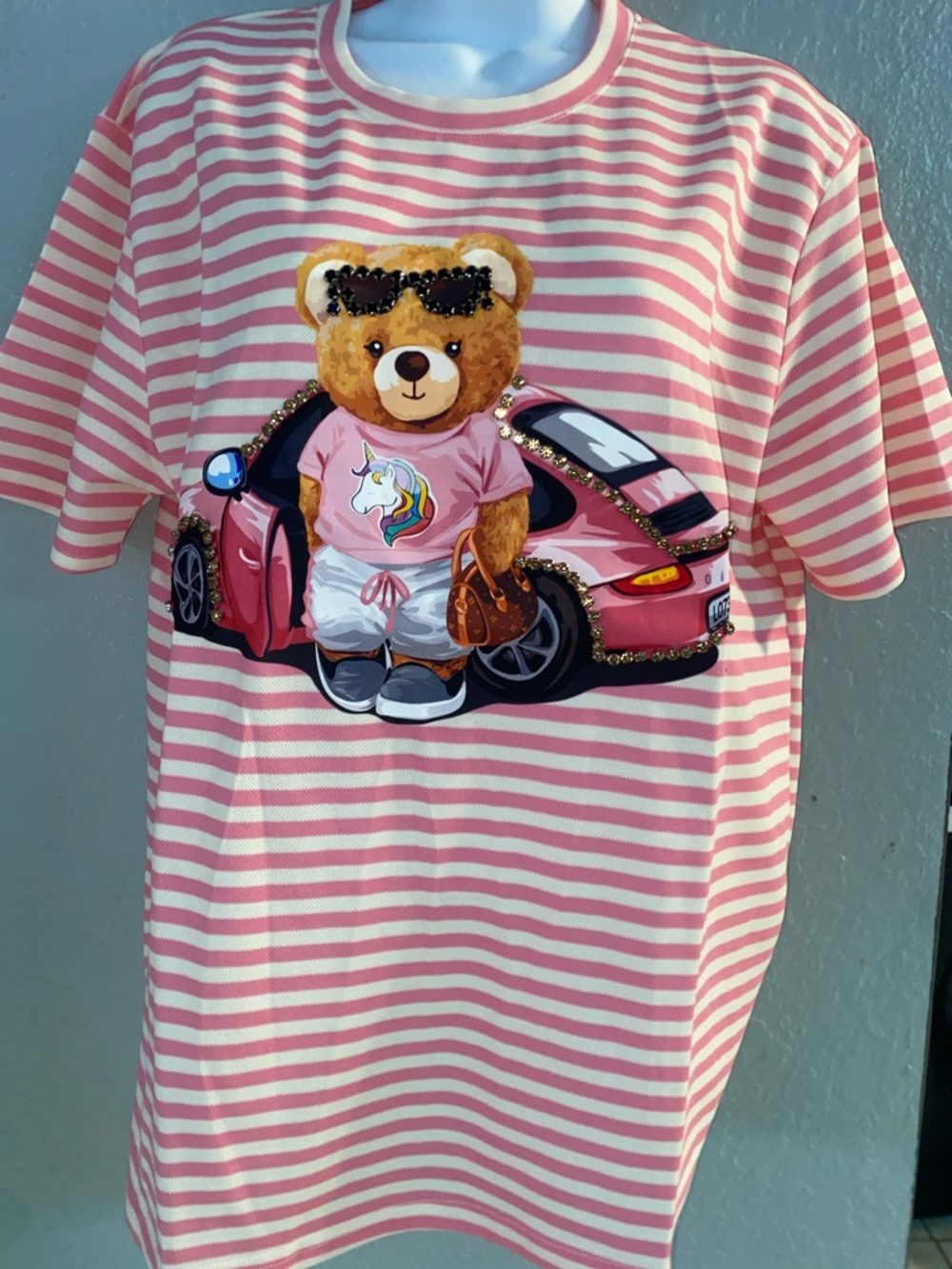 Women’s Bear W Car Bedazzled Top